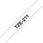 Brother TZE-211 Bianco su Nero 6 mm lam.