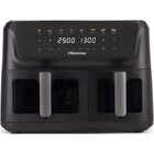 HISENSE Friggitrice ad Aria Calda Doppio Cestello 11 Litri, Display a Colori Touchscreen, Finestra in Vetro, Potenza 1700W, 8 Programmi, Timer 60 Minuti, Cottura Doppia, Bianco/Argento