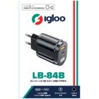 Igloo Adattatore USB QC 3.0 e USB-C Nero