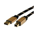 ITB ROLINE 11.02.8803 cavo USB 3 m USB 2.0 USB A USB B Nero, Oro