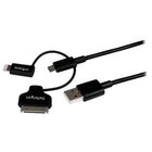 STARTECH .com Cavo di ricarica 3 in 1 da 1m - Multi USB a Lightning o Dock a 30 pin o Micro-USB per iPhone / iPad / iPod / Android - Certificato Apple MFi - USB 2.0