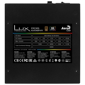 Aerocool LUX RGB 650M 650 W 20+4 pin ATX Nero