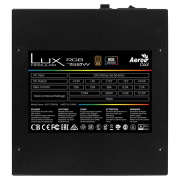 Aerocool LUX RGB 750M 750 W 20+4 pin ATX Nero