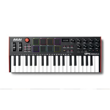 Akai mpk mini plus tastiera midi 37 chiavi usb nero, rosso, bianco