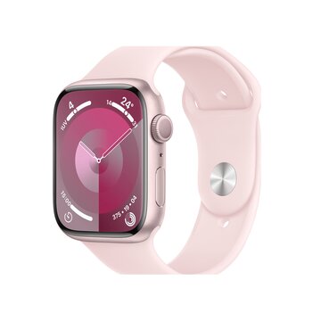 Watch series 9 gps cassa 45mm in alluminio rosa con cinturino sport rosa confetto - m/l