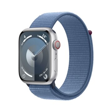 Watch series 9 gps + cellular cassa 45mm in alluminio argento con cinturino sport loop blu inverno