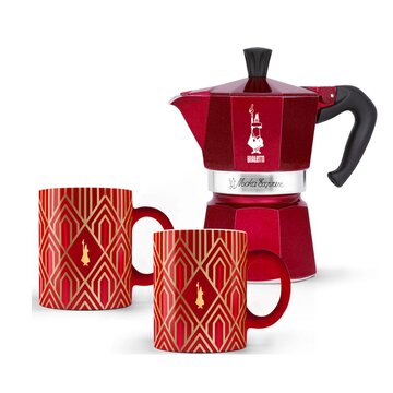 Bialetti MOKA 3TZ rot Set + 2 Mug ART DECO Rosso