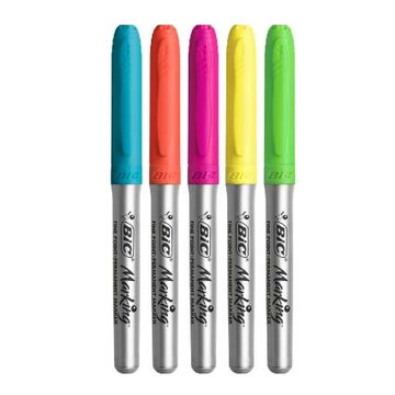 Bic 968410 evidenziatore 5 pz Punta conica Blu, Verde, Arancione, Rosa, Giallo