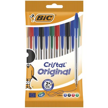 Bic Cristal Original, Penne a Sfera in Colori Assortiti (Punta 1mm), Confezione da 10