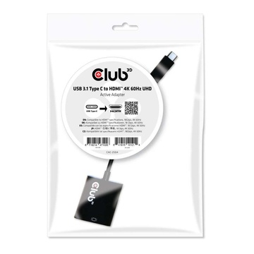 Club3D ADATTATORE USB 3.1 TYPE C TO HDMI 2.0 UHD 4K 60HZ