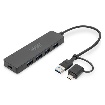 Usb 3.0 hub 4-port+usb-c adapter, slimline 20cm