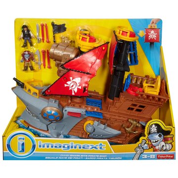 Fisher Price Imaginext - Galeone dei pirati, Nave a forma di squalo per bambini da 3 anni in su