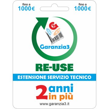 Garanzia 3 Re-Use - Fino a 1000 di estensione del servizio tecnico per prodotti usati e ricondizionati- Associala entro massimo 7 giorni