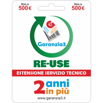 Garanzia 3 Re-Use - Fino a 500 di estensione del servizio tecnico per prodotti usati e ricondizionati - Associala entro massimo 7 giorni