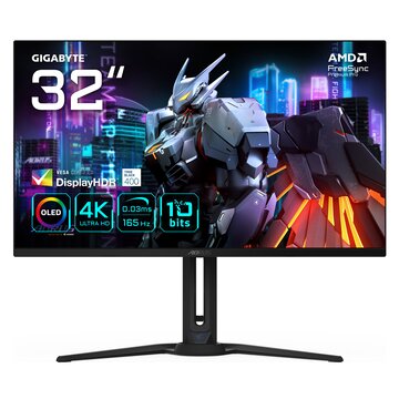 Aorus fo32u 31,5” monitor da gioco uhd - 3840 x 2160 (uhd), 165hz, 0,03ms, 250 cd/m², freesync premium pro, displayhdr true black 400, hdmi 2.1, displayport 1.4