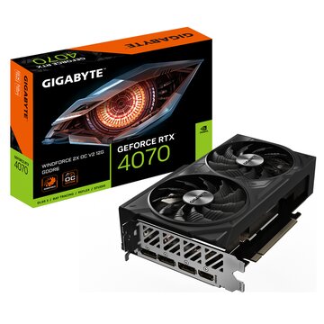 Scheda grafica geforce rtx 4070 windforce 2x oc v2 12g - 12gb gddr6, 192bit, pci-e 4.0, 2490mhz core clock, 3 x displayport 1.4a, 1 x hdmi 2.1a, nvidia dlss 3, gv-n4070wf2ocv2-12gd