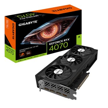 Scheda grafica geforce rtx 4070 windforce oc v2 12g - 12gb gddr6, 192bit, pci-e 4.0, 2490mhz core clock, 3 x displayport 1.4a, 1 x hdmi 2.1a, nvidia dlss 3, gv-n4070wf3ocv2-12gd