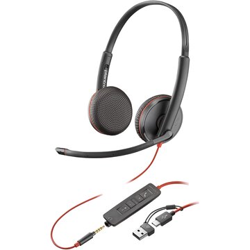 HP POLY Cuffie stereo Blackwire 3225 con connettore USB-C + spina da 3,5 mm + adattatore USB-C/A