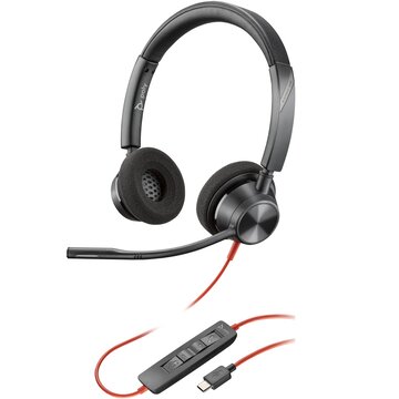 Poly cuffie stereo blackwire 3320 con connettore usb-c + adattatore usb-c/a