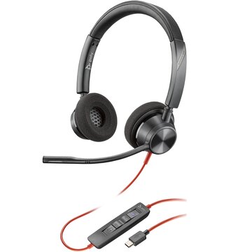 Poly cuffie stereo blackwire 3320 con connettore usb-c, certificate per microsoft teams + adattatore usb-c/a