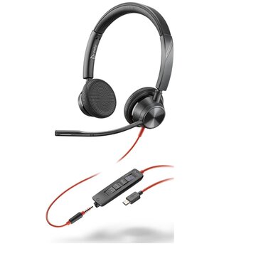 HP POLY Cuffie stereo Blackwire 3325 con connettore USB-C, certificate per Microsoft Teams + spina da 3,5 mm + adattatore USB-C/A