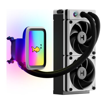 Thicc q60 rgb aio con radiatore in alluminio da 240mm e 52 mm di spessore, schermo ips integrato da 720 x 1280 pixel bianco