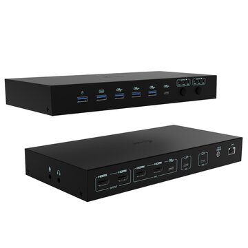 Usb-c kvm dock pro for three hosts, dual video, with 2x power delivery, max 92w