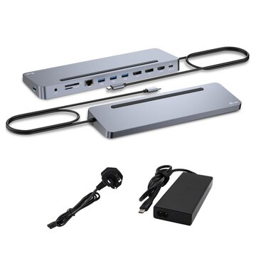 Usb-c metal ergonomic 3x 4k display docking station with power delivery 100 w + universal charger 100 w