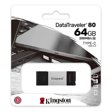 Kingston Technology DataTraveler 80 USB 64 GB USB C 3.2 Gen 1 Nero, Argento