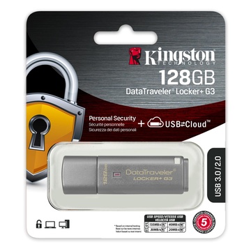 Kingston Technology DataTraveler Locker+ G3 USB 128 GB USB A 3.2 Gen 1 Argento