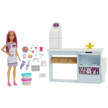 Barbie pasticceria - playset con bambola e postazione da pasticceria - bambola da 30 cm - oltre 20 accessori per dolci - regalo per bambini da 3+ anni