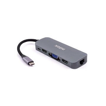 Nilox DOCKING STAT HDMI VGA PD ETH 3USB USB 3.2 Gen 1 (3.1 Gen 1) Type-C Alluminio