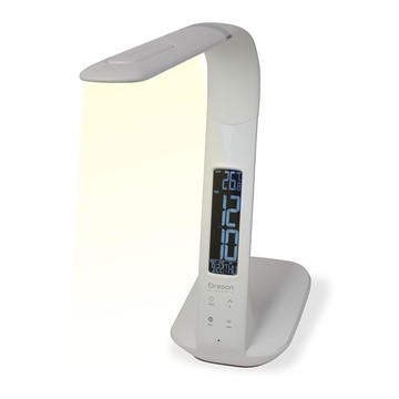 Oregon Scientific TH510 Lampada LED Orientabile con Orologio Sveglia, Temperatura, Luce Variabile - Bianco