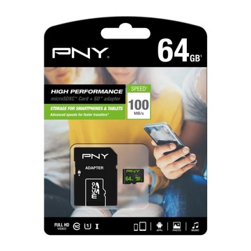 PNY 64GB MicroSDHC High Performance 100MB/s con adattatore SD