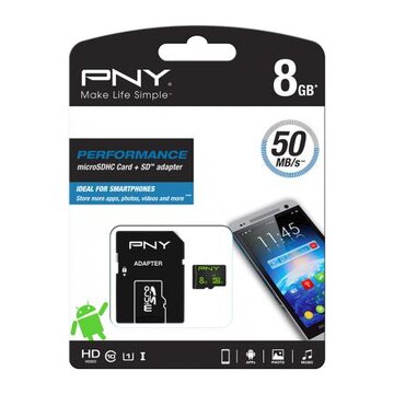 PNY 8GB MicroSDHC Performance 50MB/s con adattatore SD