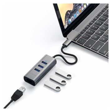 Satechi Hub in Alluminio 2 in1 3 Porte USB 3.0 Tipo-C con Porta Ethernet