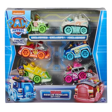 Paw patrol confezione regalo macchinine die-cast neon 6 veicoli in metallo in scala 1:55 inclusi giochi per bambini dai 3 anni in su