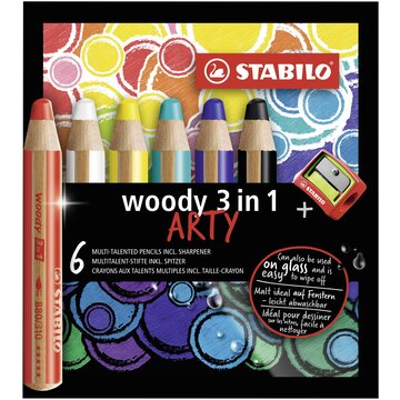 STABILO Matita colorata Multi-Funzione - woody 3 in 1 - ARTYLine - Astuccio da 6 - con Temperino - Colori assortiti