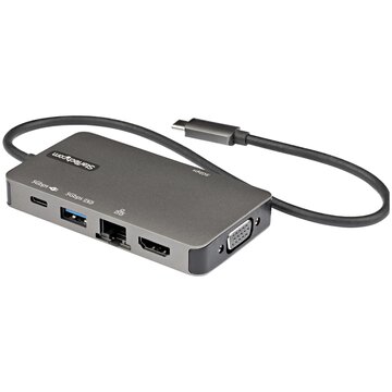 STARTECH Adattatore multiporta USB-C a HDMI 4K 30 Hz o VGA 1080p - Convertitore USB C con HUB USB a 3 porte e 100W Power Delivery - GbE - Cavo integrato da 12 cm