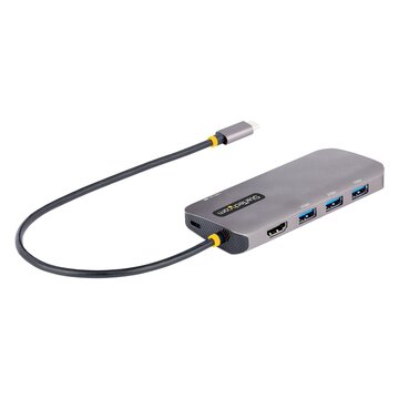 STARTECH .com Adattatore USB C Multiporta, Video HDMI 4K 60Hz, Hub USB 3.2 a 3 porte USB-A 5Gbps , 100W Power Delivery Pass-Through, GbE, Cavo integrato da 30cm, Docking Station per laptop /Mini Dock da viaggio