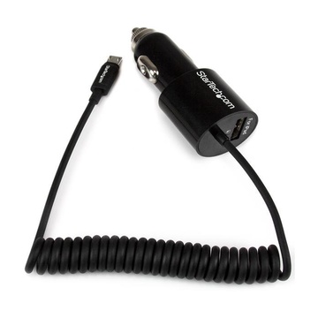 STARTECH Caricatore da auto a doppia presa con cavo Micro-USB piu porta USB - Alta potenza ( 21 Watt / 4.2A ) - Nero