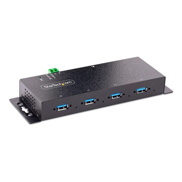 .Com hub usb 3.0 industriale a 4 porte - multipresa usb alimentata, esd e protezione da sovratensione - ciabatta usb-a 5gbps installabile a parete/scrivania/barra din, splitter usb con porte bloccabili