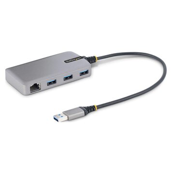 .Com hub usb a 3 porte con ethernet - hub usb 3.0 5gbps alimentato via bus - hub splitter usb-a a 3x usb-a portatile per desktop/notebook con ingresso di alimentazione ausiliaria opzionale - cavo da 30 cm