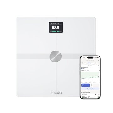 Whitings Body Smart - Bilancia bianca digitale WIFI con composizione corporea: peso, massa grassa, muscolare, ossa, acqua, indice di grasso viscerale, bilancia di precisione, fino a 8 utenti