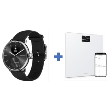 Whitings Scanwatch 2 38mm - Nero con monitoraggio della salute tramite App + Bilancia Intelligente Wi-Fi con Monitoraggio dell'IMC, Pesapersone Digitale e Sincronizzazione con l'App tramite Bluetooth o Wi-Fi, Bianca