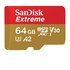 SanDisk Micro SD Extreme per Action Camera e Droni 64GB XC + adattatore SD (A2, V30, U3, UHS I, C10 - 160MB/s lettura, 60MB/s scrittura)
