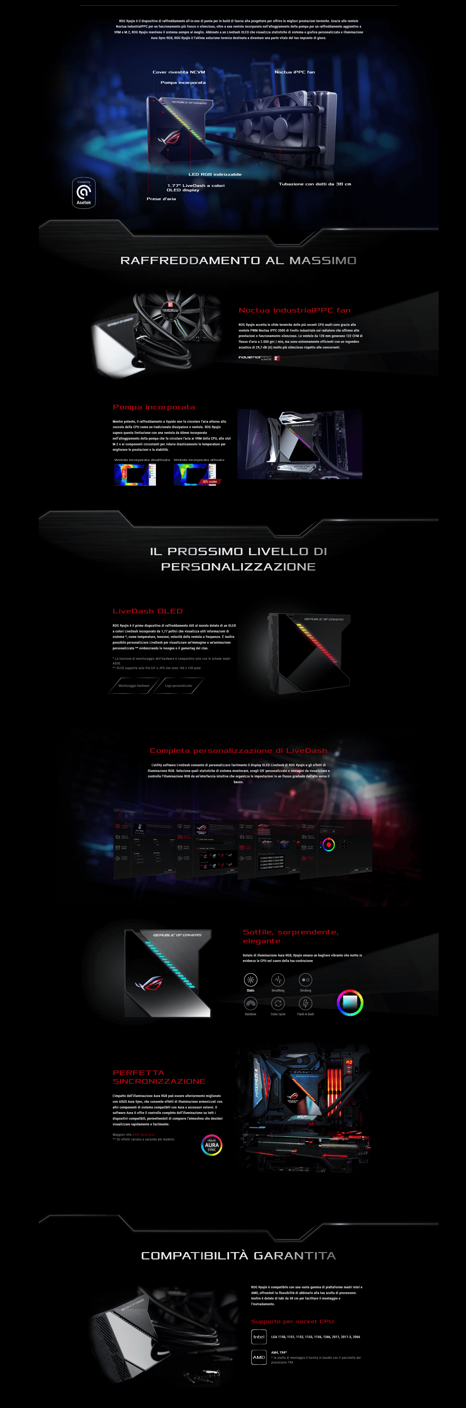 Template Asus ROG RYUJIN 240 Sistema di Raffreddamento per CPU All-In-One Liquid, Display OLED, Aura Sync RGB, Noctua Ippc 2000 Pwm, 2 Ventole di Raffreddamento da 120 mm