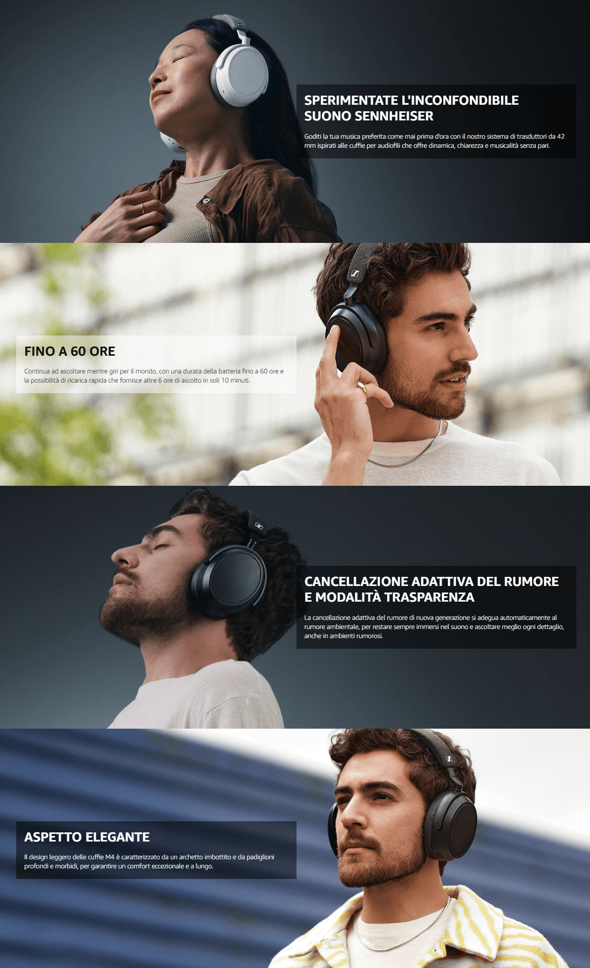 Template Sennheiser Momentum 4 Bianco Cuffie Bluetooth con cancellazione del rumore adattiva per chiamate cristalline - 60 ore di autonomia