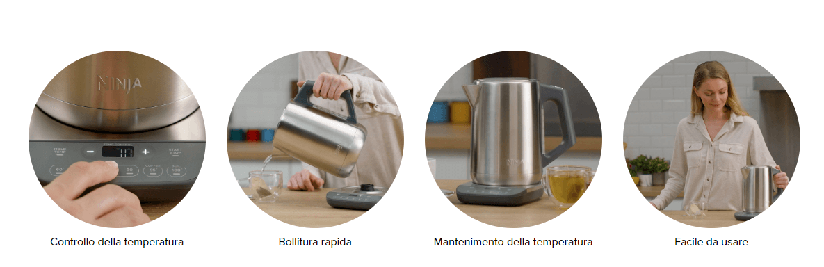 Template Ninja Bollitore Elettrico con Temperatura di Precisione, con Display LED,1,7L, con Controllo della Temperatura Silver