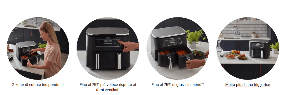 Template Ninja Foodi Dual Zone Friggitrice ad Aria, 7.6L, 6 in 1, 2 Cassetti, Antiaderente, Massima Croccantezza, Frigge Senza Olio, Arrostisce, Cucina, Riscalda